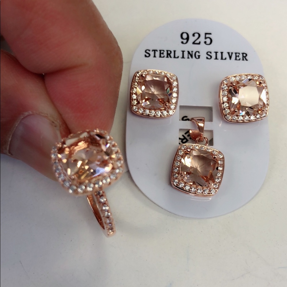 sterling silver 925 simulated morganite sets - Picture 4 of 8